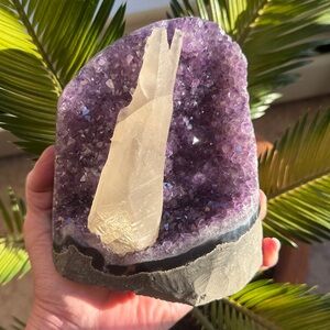 Uruguay Amethyst Cut Base with large Calcite